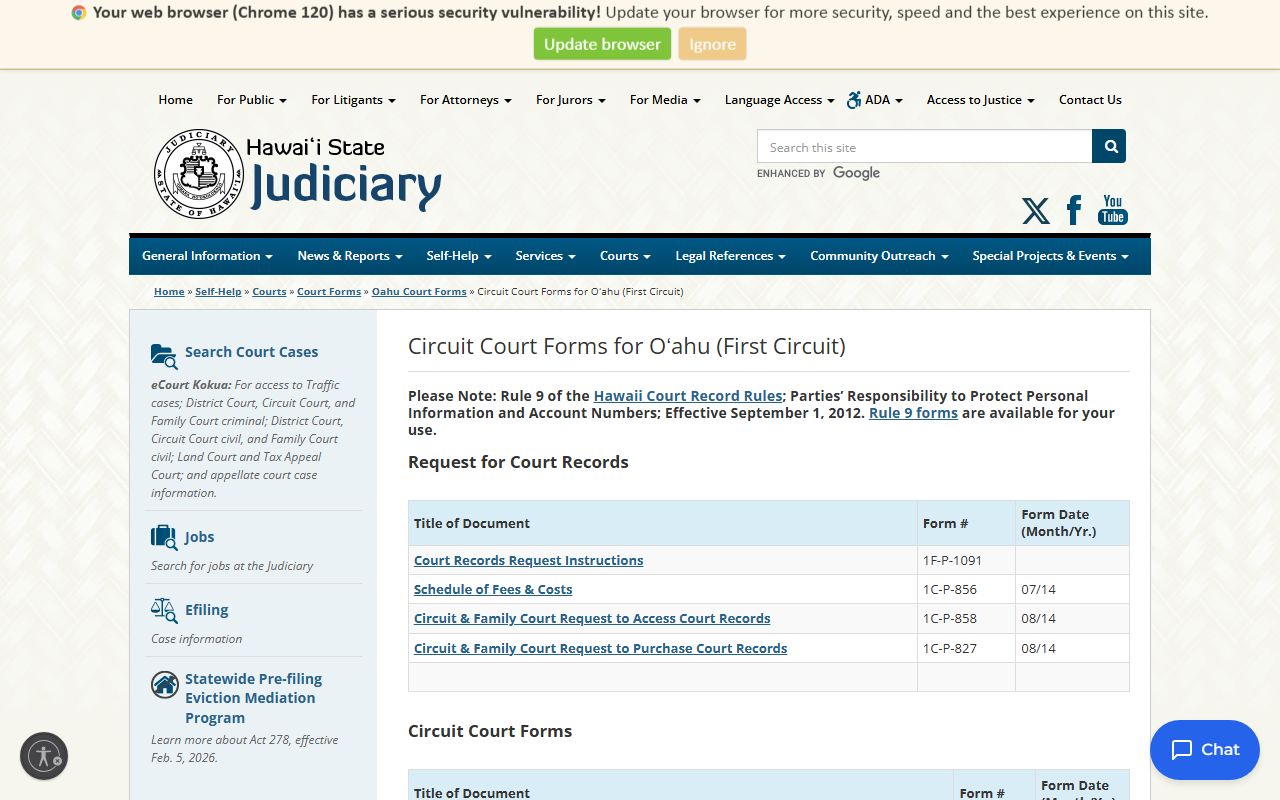 Urban Honolulu First Circuit Court forms for Urban Honolulu bankruptcy records research