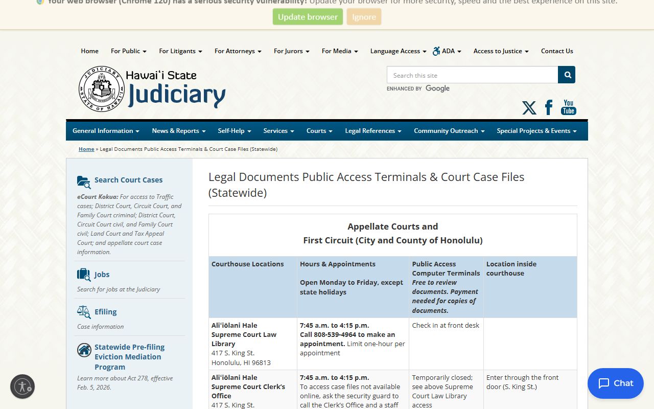 First Circuit Court Oahu public access terminals for Honolulu County bankruptcy records