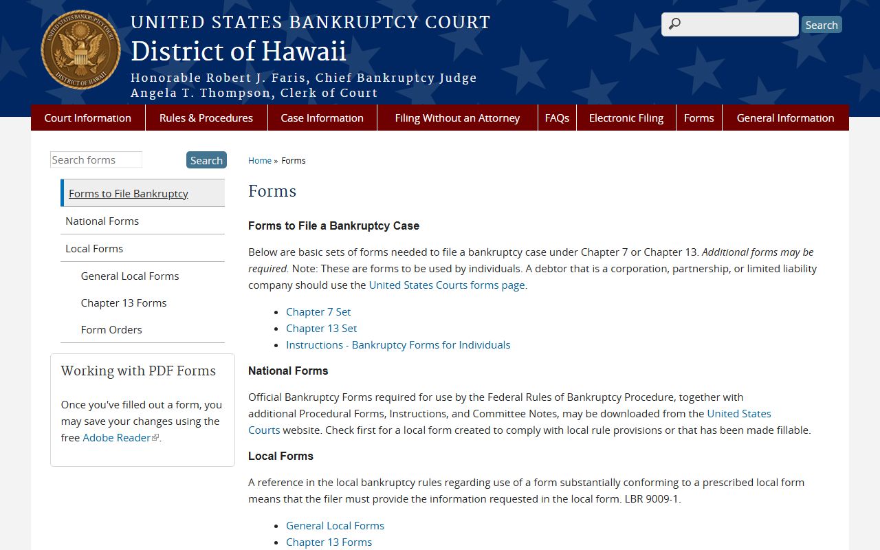 Forms for filing Hawaii bankruptcy records